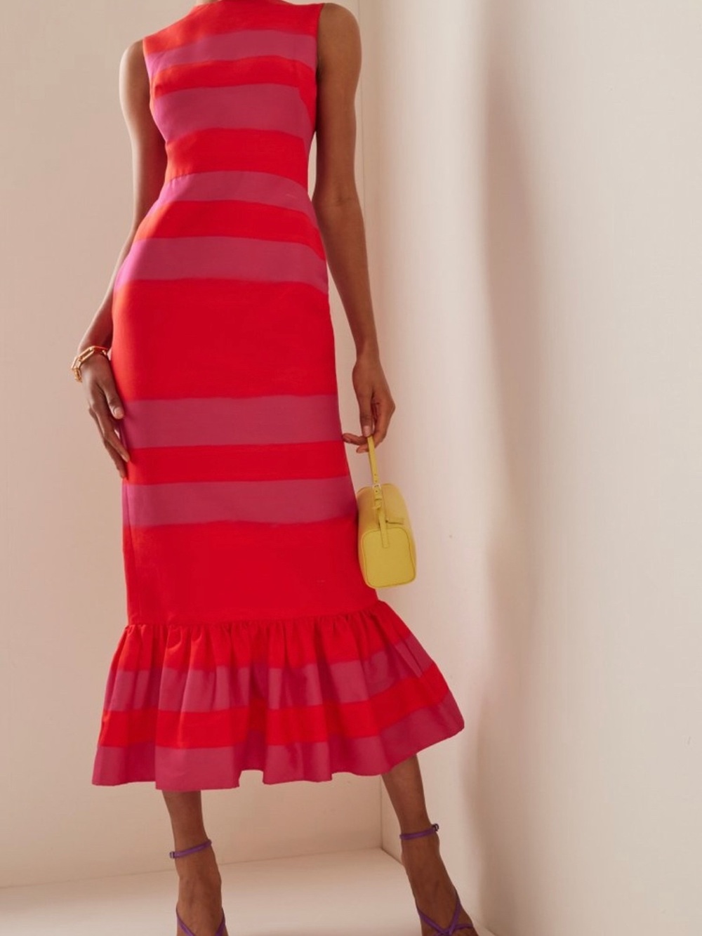Brandon Maxwell Red and Purple Midi Dress
